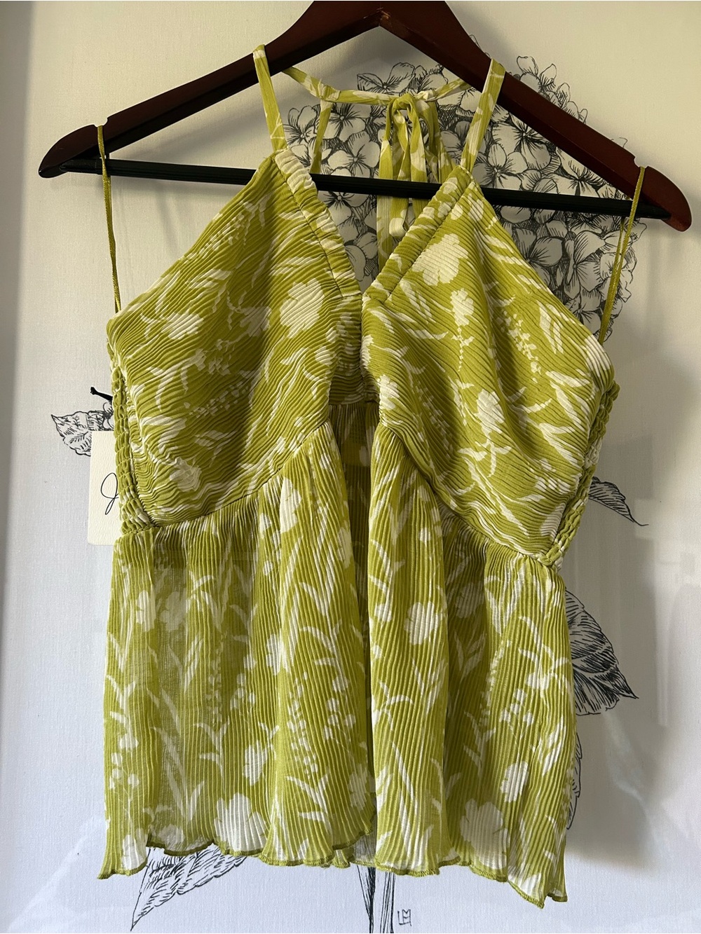 Japna Lime Green Floral Halter Cami Top